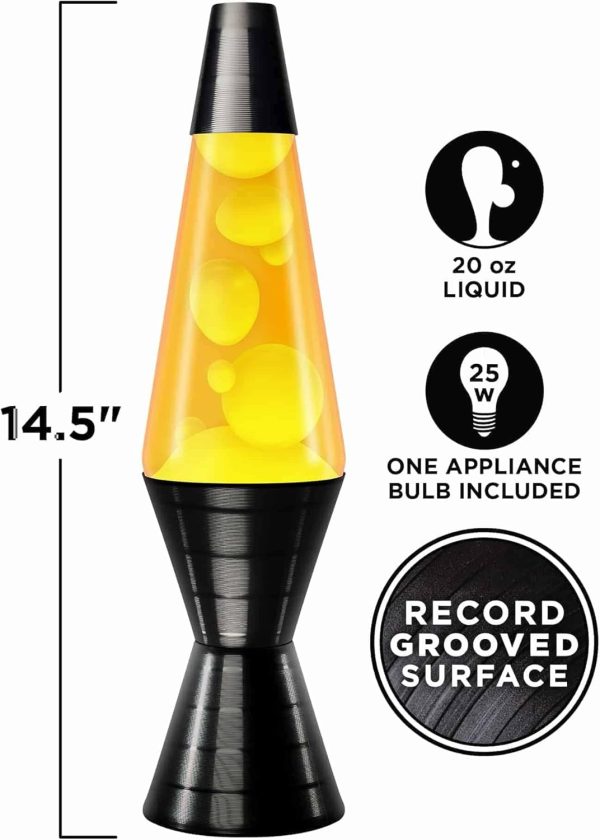 Lava? Lamp - 14.5'' Vinyl Record Grooved Base - The Original Motion Light - Yellow Wax and Orange Liquid - Item #2017
