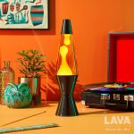 Lava? Lamp - 14.5'' Vinyl Record Grooved Base - The Original Motion Light - Yellow Wax and Orange Liquid - Item #2017